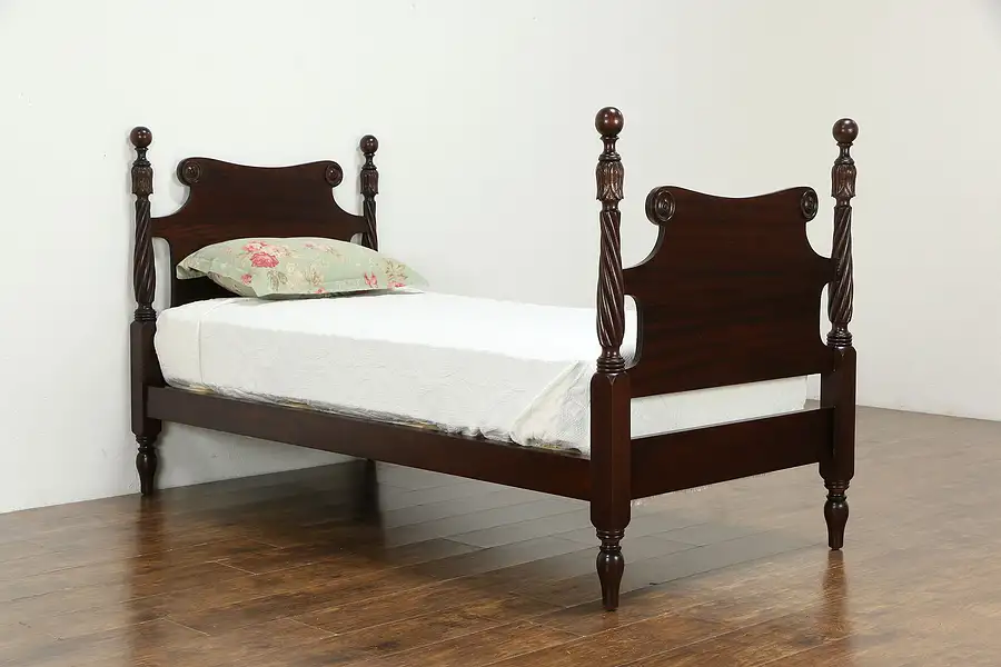 Main image of Twin Size Antique Carved Mahogany Poster Bed