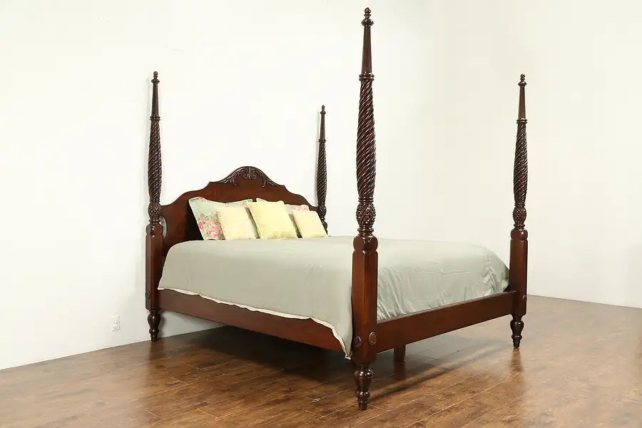 Main image of Ethan Allen Vintage Carved Cherry King Size Poster Bed, British Classics