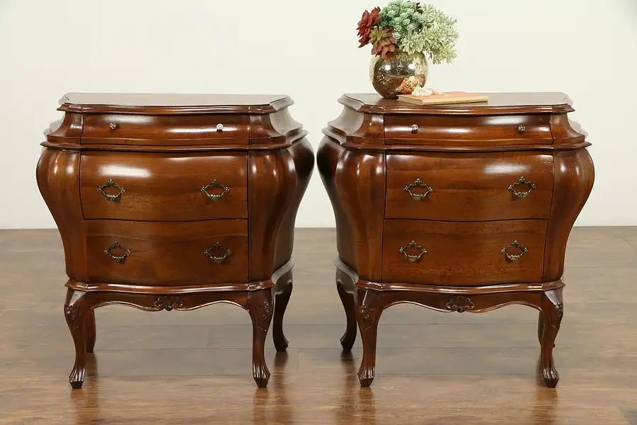 Main image of Pair Antique Italian Bombe Fruitwood Chests, End Tables or Nightstands