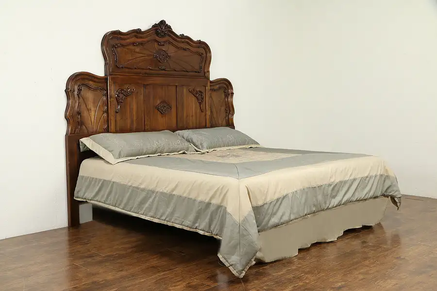 Main image of Italian Antique Carved Walnut King Size Bed Headboard