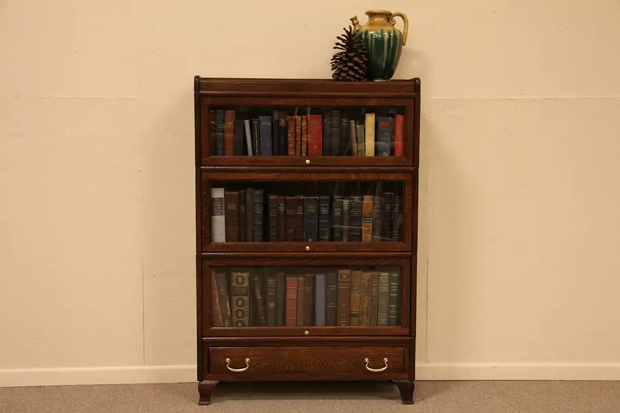 Main image of Stacking Oak Antique Lawyer Arts & Crafts Bookcase