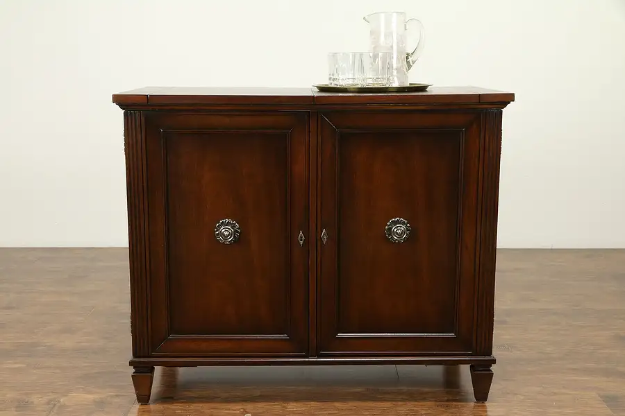 Main image of Traditional Mahogany Vintage Bar Cabinet, Wine Rack, Flip Serving Top