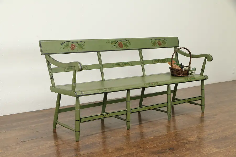 Main image of Hitchcock Antique 1850 New England Deacon or Hall Bench, Painted Settle