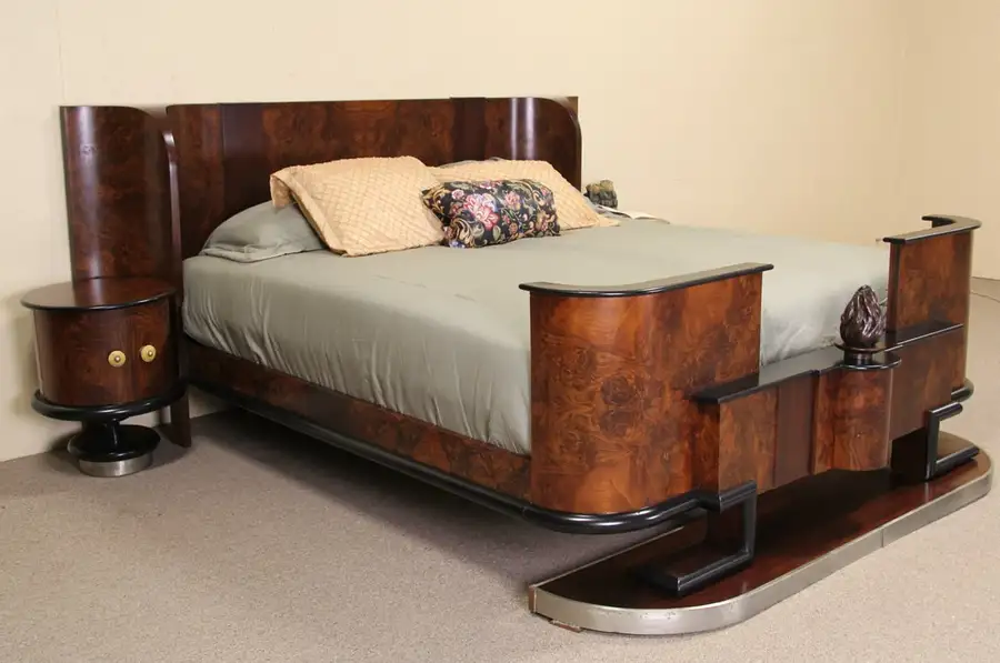 Main image of Italian 1935 Art Deco King Size Bed & Nightstands, Bedroom Set