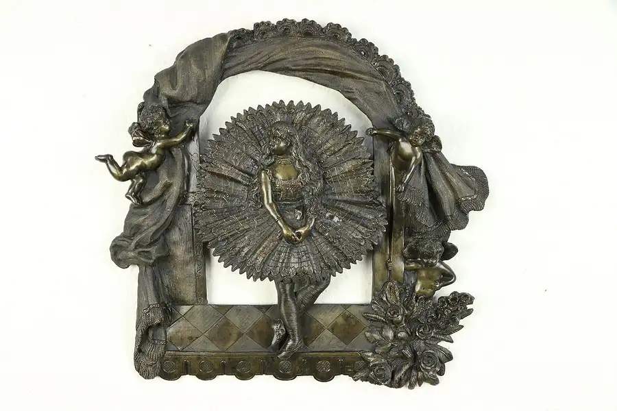 Main image of Bronze Antique 1880 Ballerina Sculpture of Ballet Dancer, Cherubs & Stage