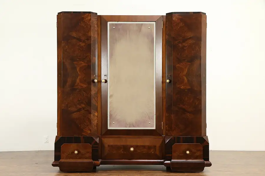 Main image of Italian Art Deco Rosewood Antique Armoire, Closet or Wardrobe