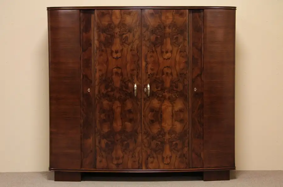 Main image of Art Deco Carved Antique 4 Door Armoire