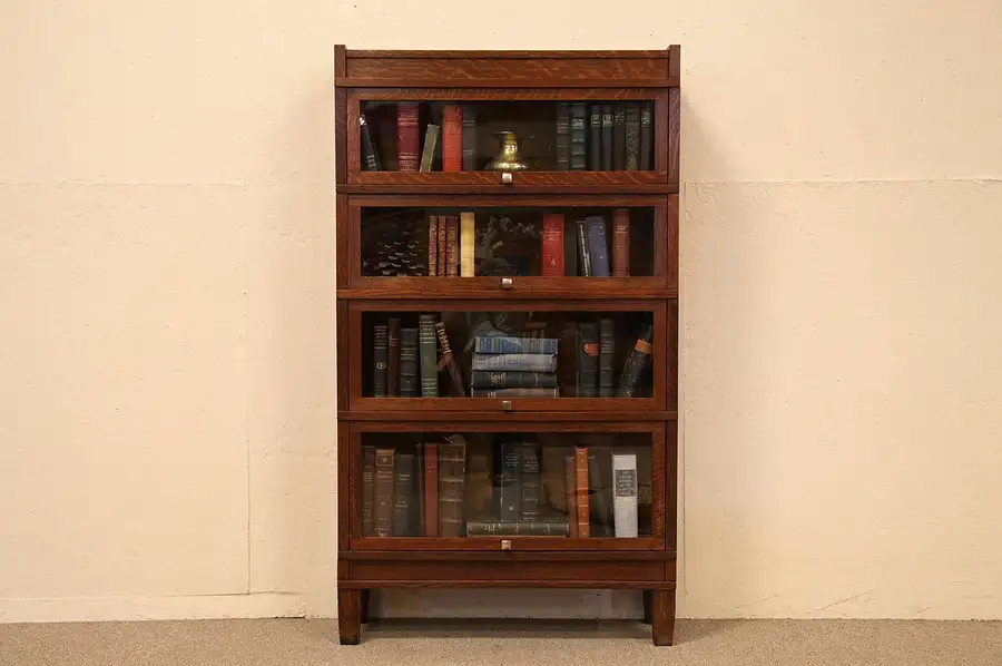 Main image of Stacking Oak Antique Lawyer or Barrister Bookcase