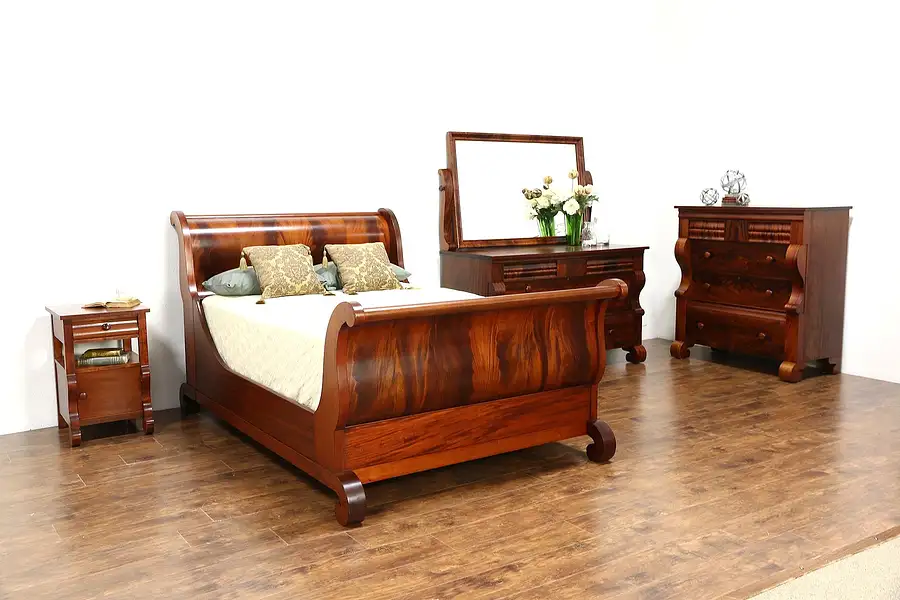 Main image of Empire Antique 4 Pc. Bedroom Set, Full Size Sleigh Bed, Signed Berkey & Gay