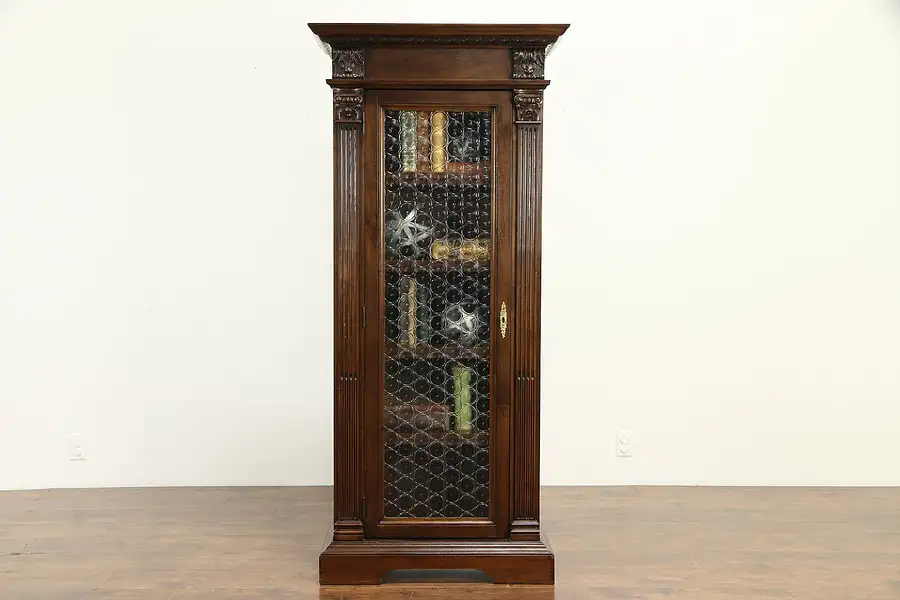 Main image of Italian Antique Carved Walnut Bookcase or Display Cabinet with Grill A