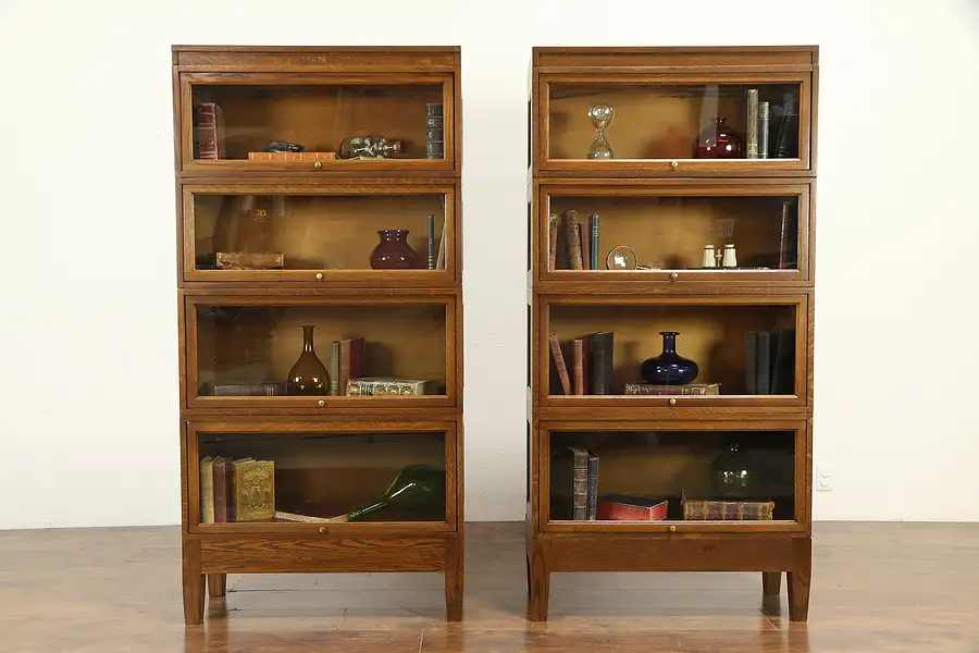 Main image of Pair of Arts & Crafts Mission Oak Stacking Craftsman Lawyer Bookcases