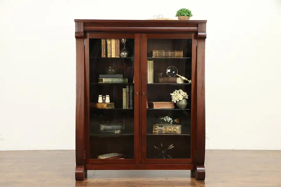 Main image of Empire Antique Mahogany Library Bookcase, Wavy Glass Doors