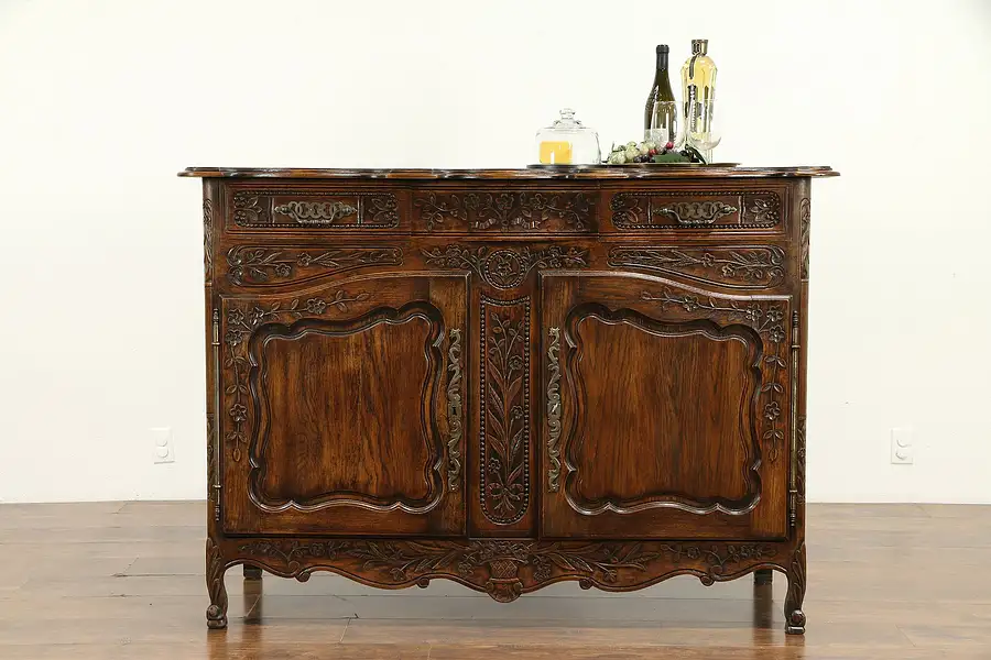 Main image of Country French Antique Carved Oak Sideboard, Server or Buffet