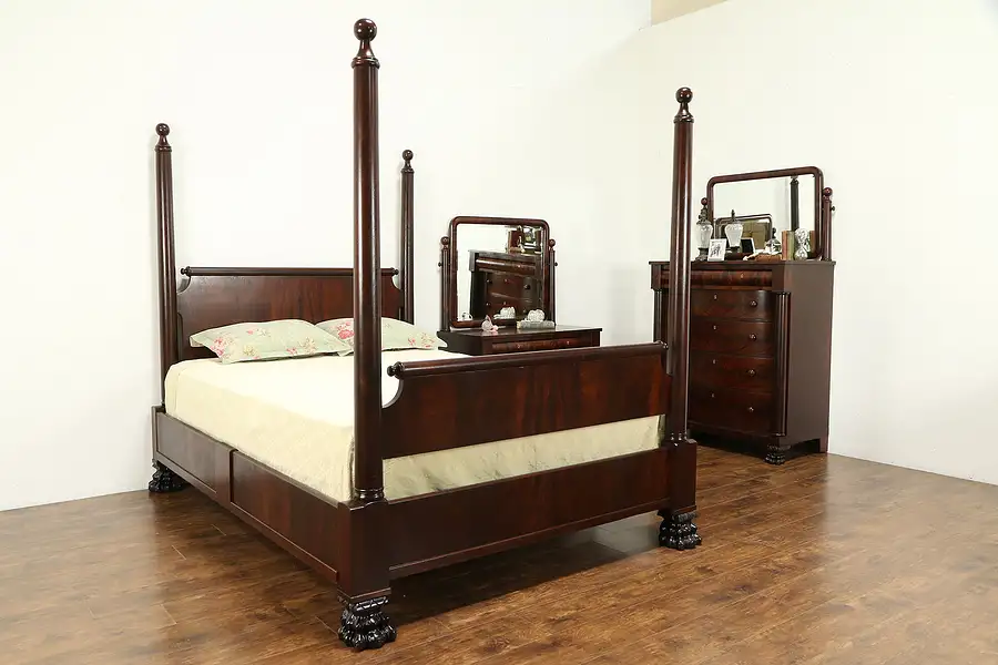 Main image of Empire Antique Mahogany 3 Pc. Bedroom Set, Queen Size Poster Bed