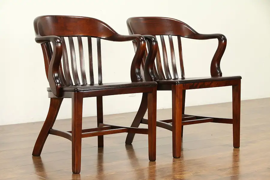 Main image of Pair of 1910 Antique Birch Hardwood Banker, Desk or Office Chairs B