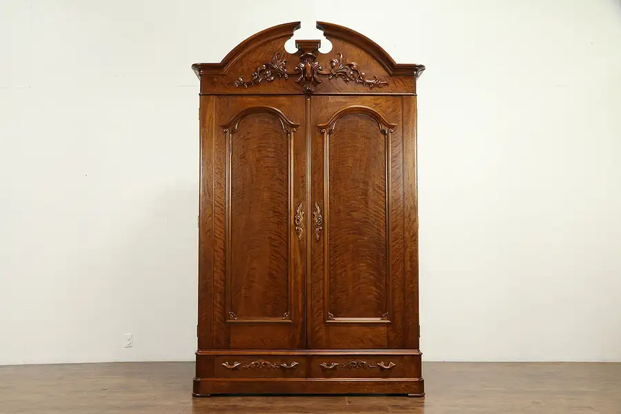 Main image of Victorian Antique 1860 Carved Walnut Armoire, Wardrobe or Closet