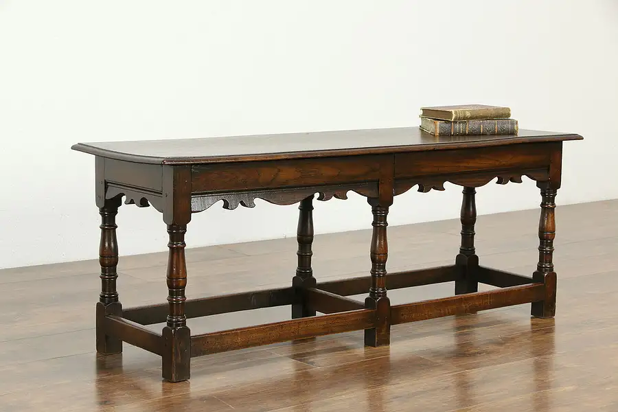 Main image of Oak English Tudor 1900 Antique Hall Bench