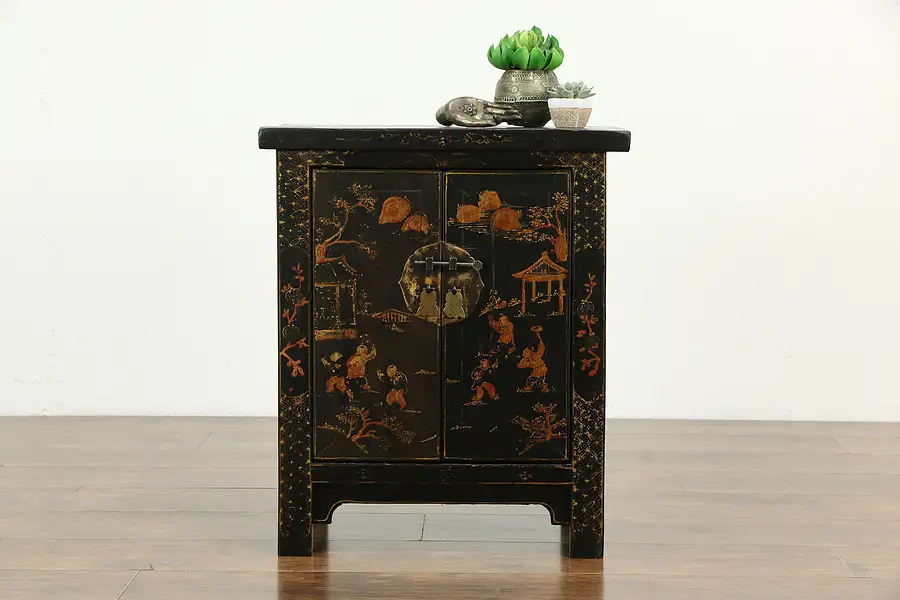 Main image of Chinese Antique Hand Painted Lacquer End Table, Console or Nightstand