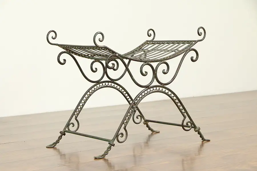 Main image of Wrought Iron Vintage Bench, Verde Gris Finish