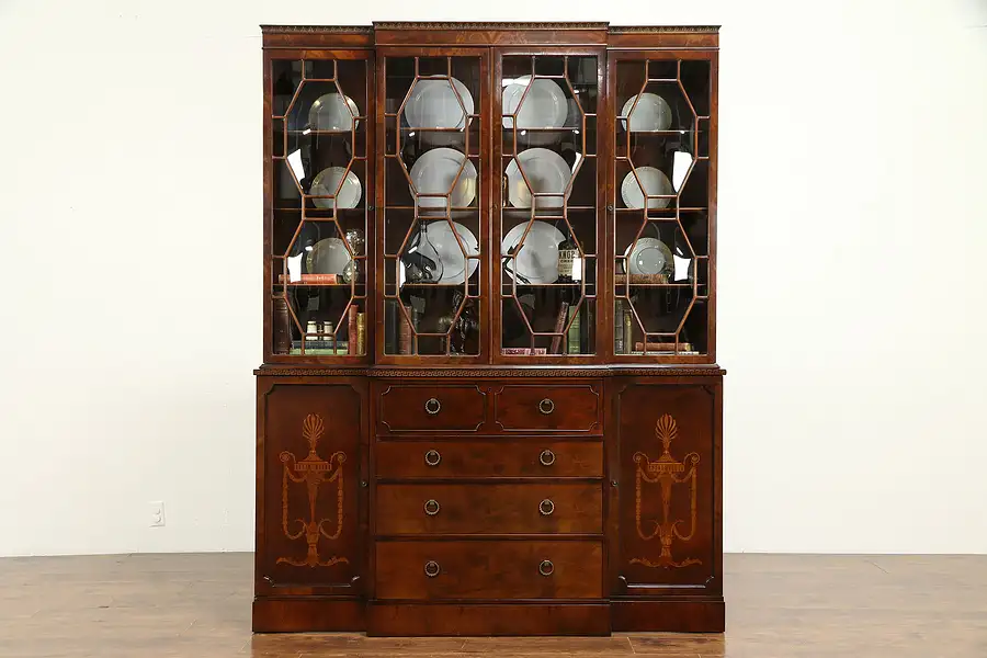 Main image of Traditional Mahogany Breakfront China Cabinet or Bookcase & Desk