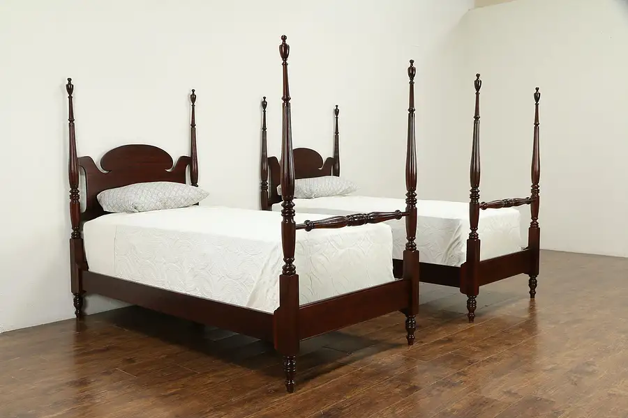 Main image of Pair of Vintage Mahogany Twin or Single Size Poster Beds