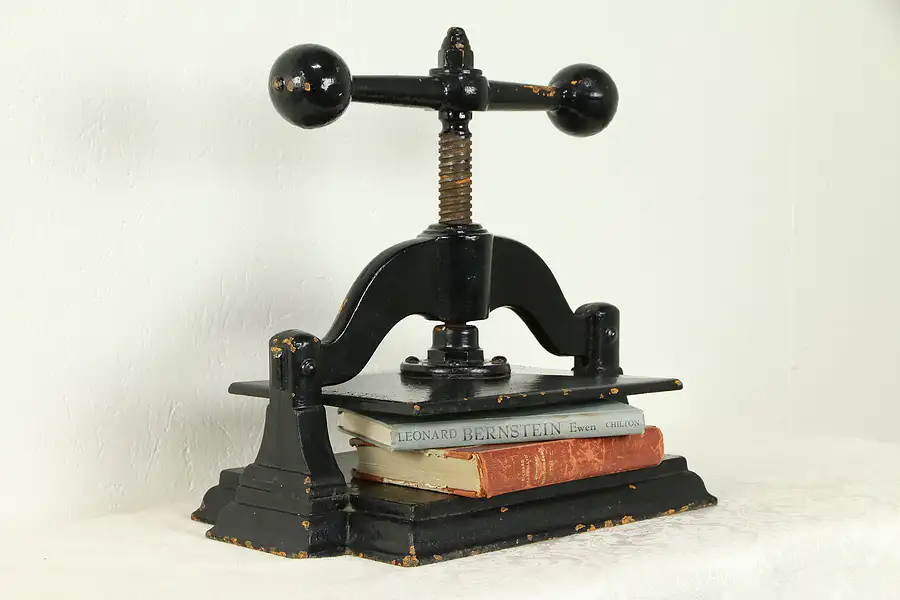 Main image of Victorian Cast Iron Antique Black Bookbinder Book Press, Dumb Bell Handle