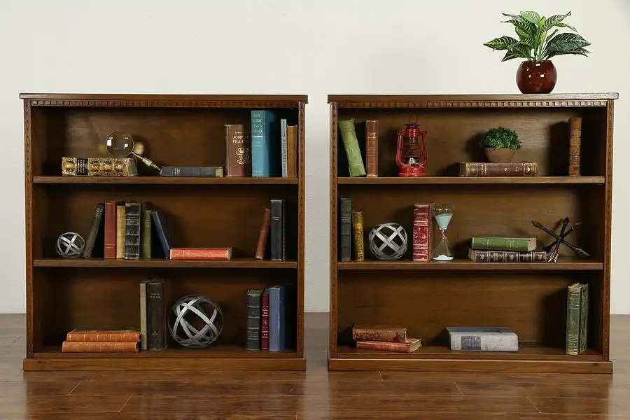 Main image of Pair of Solid Oak Vintage Bookcases, Adjustable Shelves