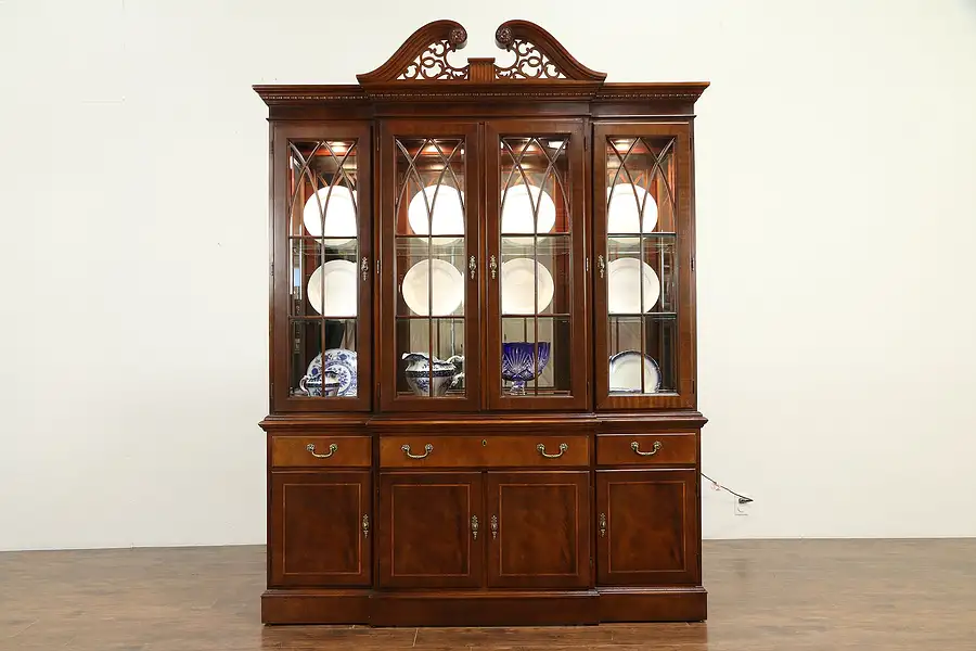 Main image of Ethan Allen 18th Century Mahogany Vintage Breakfront China Cabinet