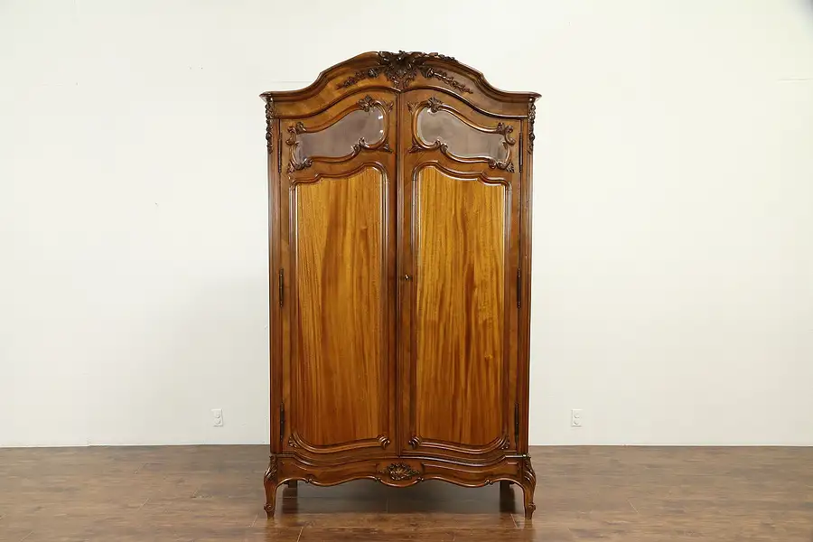 Main image of French Carved Mahogany Antique Armoire, Wardrobe or Closet