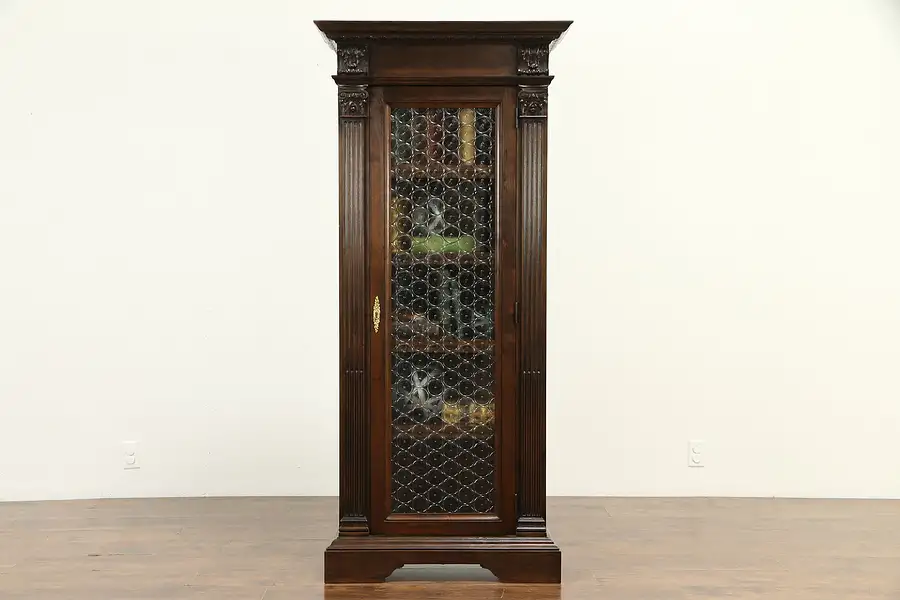 Main image of Italian Antique Carved Walnut Bookcase or Display Cabinet with Grill B