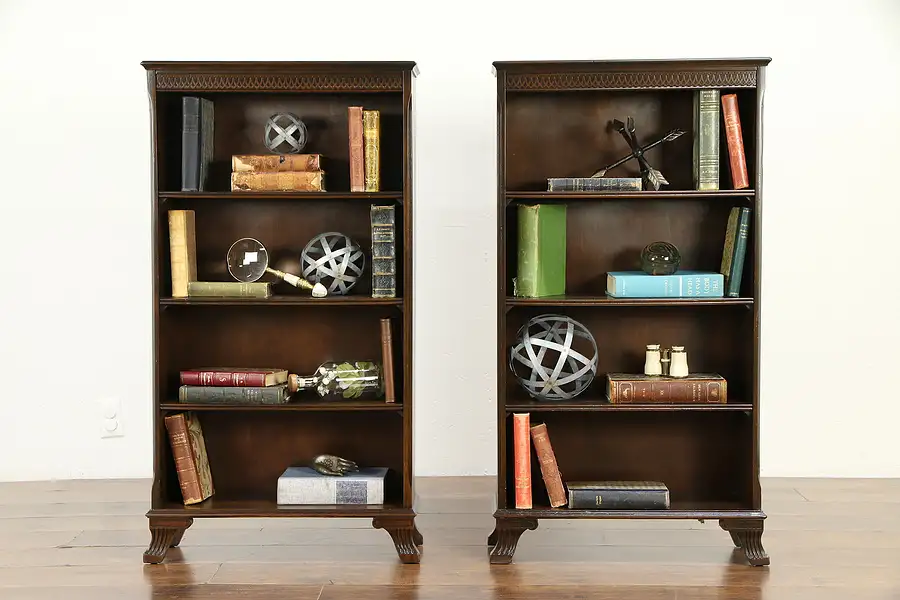 Main image of Pair of Small Vintage Carved Maple Library Bookcases