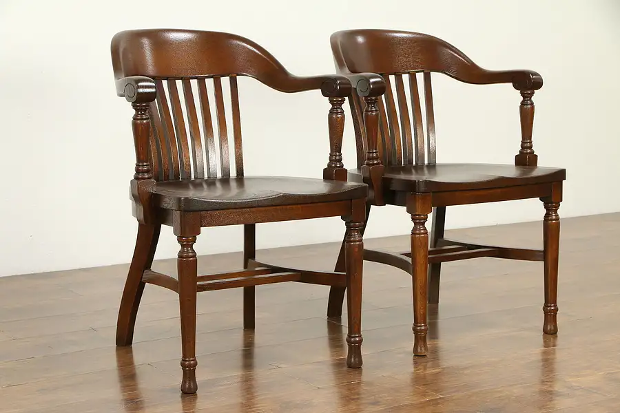 Main image of Oak Quarter Sawn Antique Banker, Office or Library Desk Chairs, Welch B