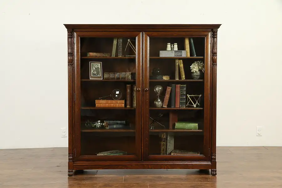 Main image of Victorian Antique Carved Oak Library Bookcase, Berkey & Gay