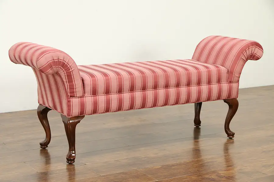 Main image of Traditional Hall or Boudoir Bench With Upholstered Scroll Arms