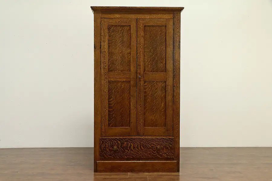 Main image of Oak Grain Painted Antique 1900 Armoire, Wardrobe or Closet