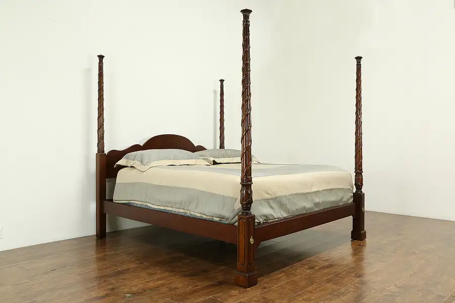 Main image of King Size Vintage Carved Mahogany Poster Bed