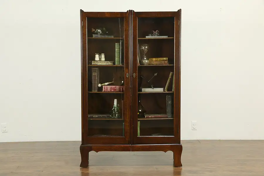 Main image of Oak Quarter Sawn Antique Bookcase or Bath Cabinet, Glass Doors