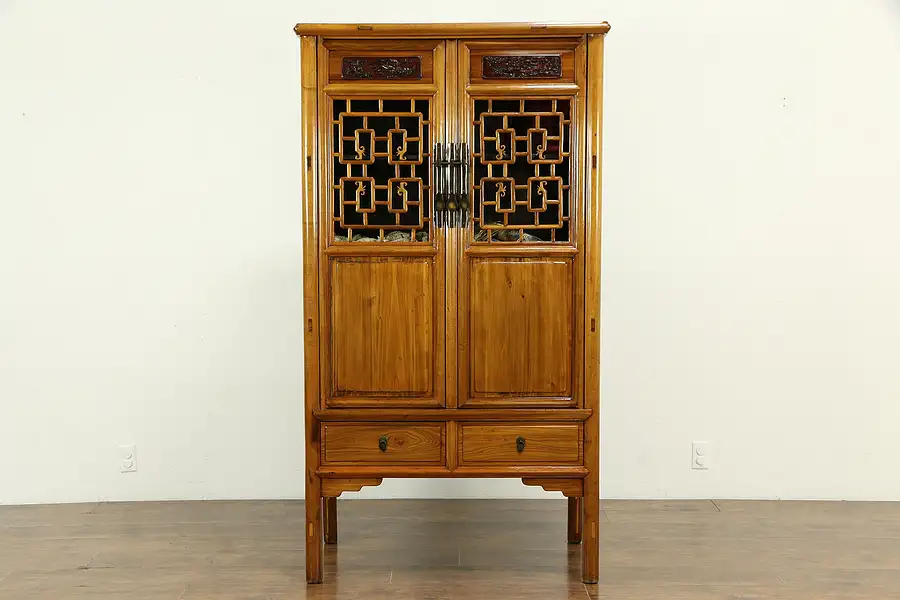 Main image of Chinese Antique Cabinet Carved Pine & Ash Cupboard