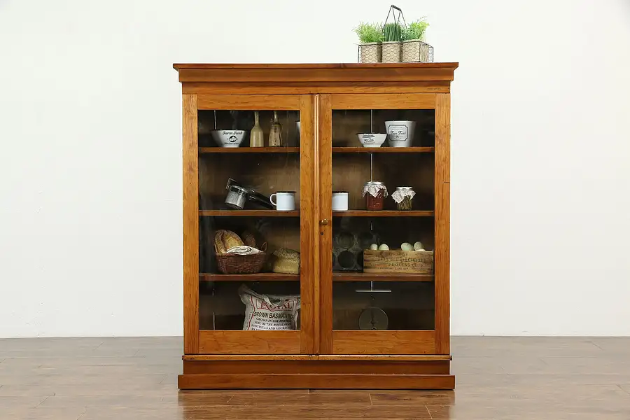 Main image of Country Pine Antique Bookcase or Kitchen Pantry Cupboard or Cabinet