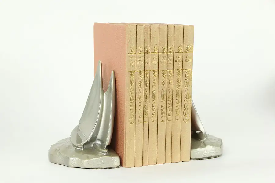 Main image of Pair of Silver Sailboat Vintage Bookends, PM Craftsman FL