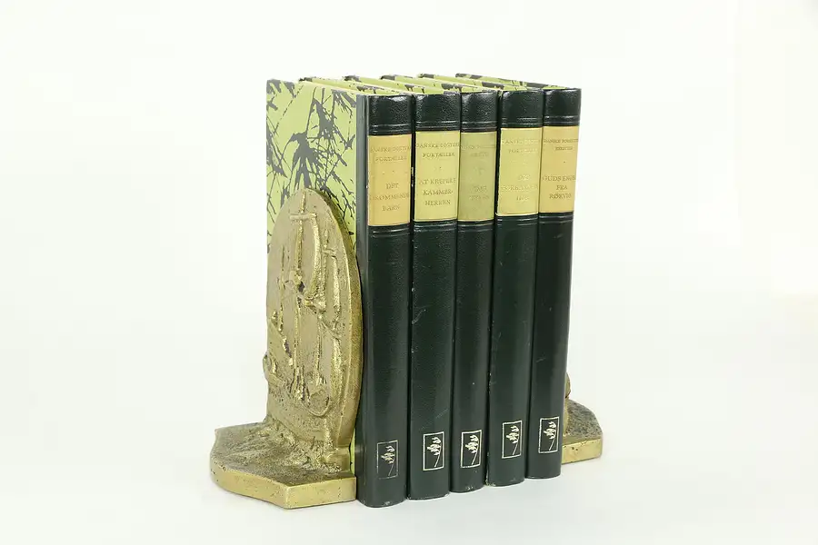 Main image of Pair of Cast Brass Antique Clipper Sailing Ship Bookends