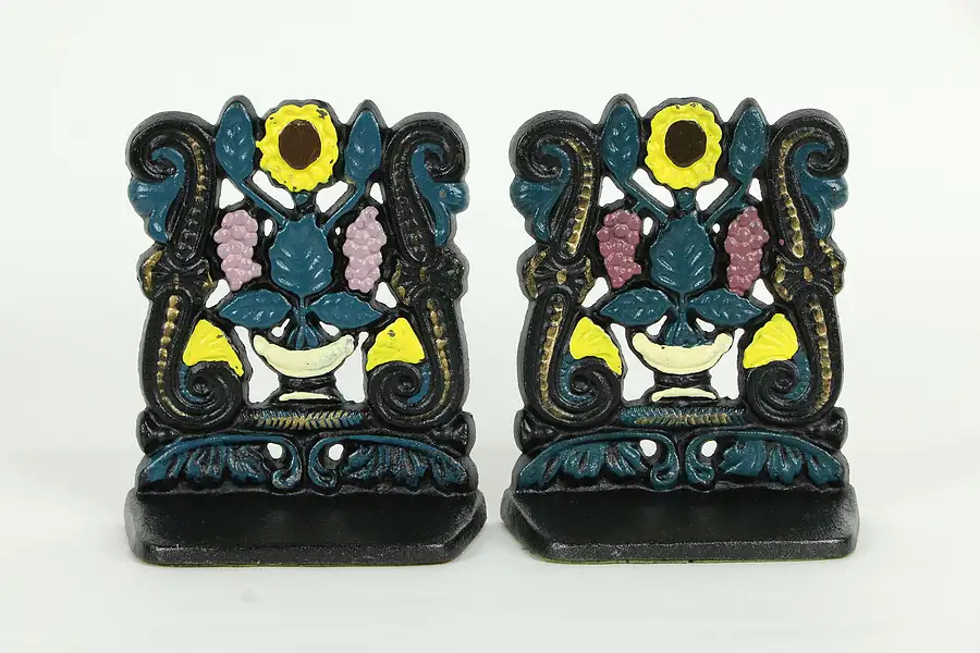 Main image of Pair of Cast Iron Hand Painted Antique Bookends