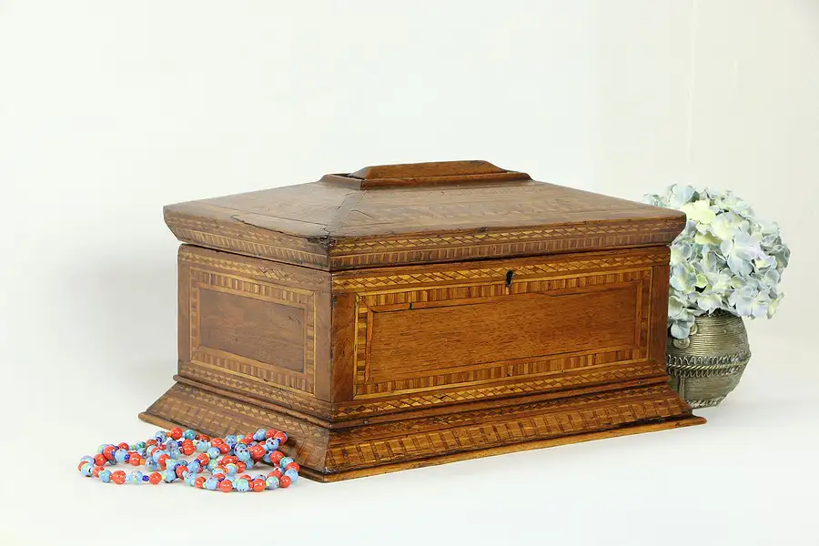 Main image of Victorian Antique Handcrafted Inlaid Keepsake Box or Jewelry Chest