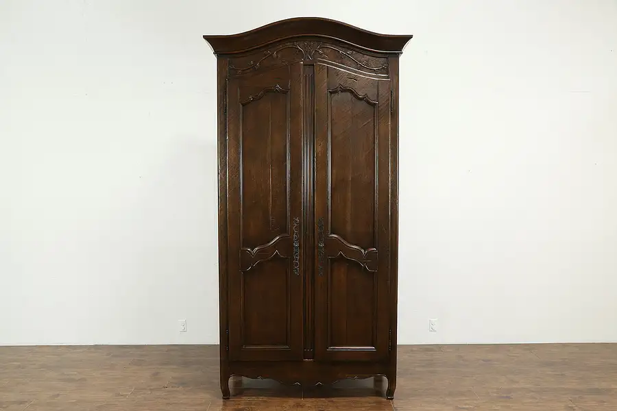 Main image of Country French Farmhouse Vintage Hand Carved Walnut Armoire or Wardrobe