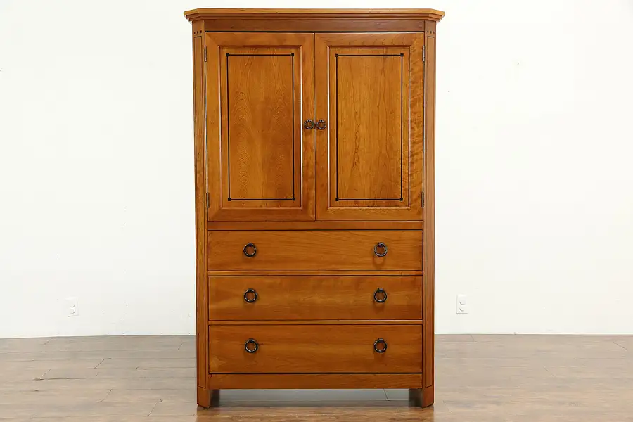 Main image of Cherry Arts & Crafts Vintage Craftsman Armoire or Chifferobe Stickley