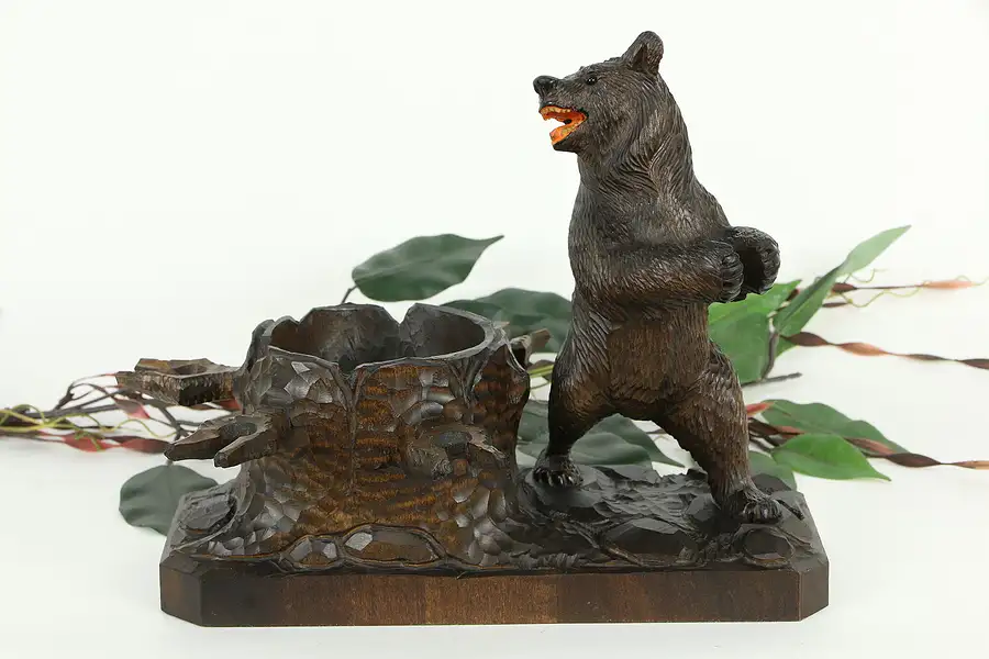 Main image of Black Forest Hand Carved Walnut Antique Bear Pipe Holder