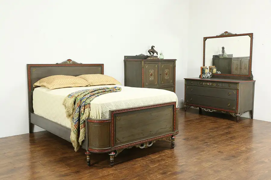 Main image of Louis XVI Style Antique Painted 3 Pc. Bedroom Set, Full Size Bed