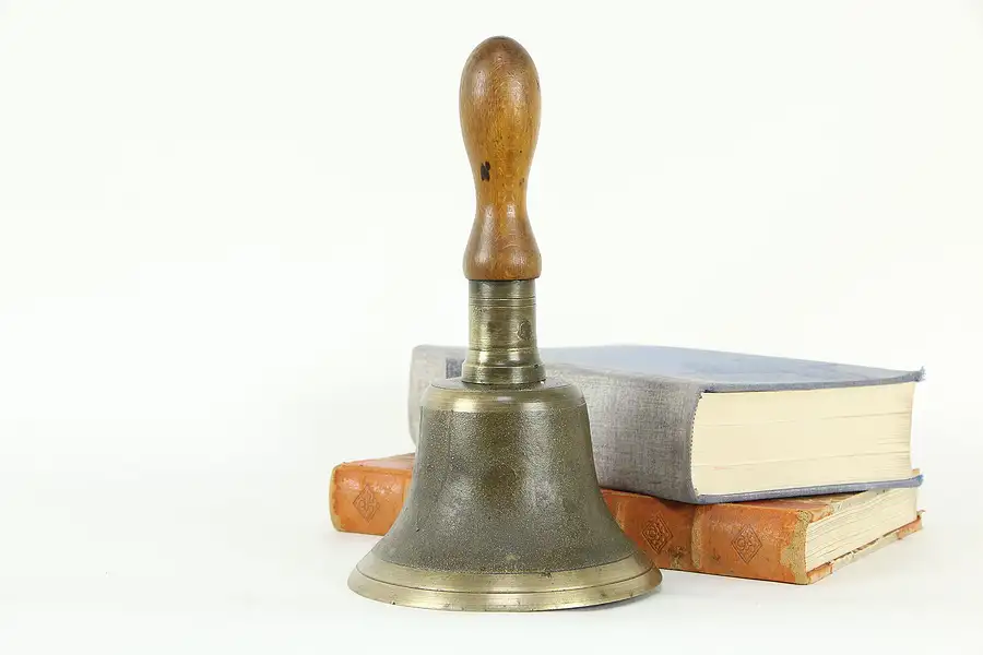 Main image of Brass Antique English Schoolmaster Bell, Maple Handle