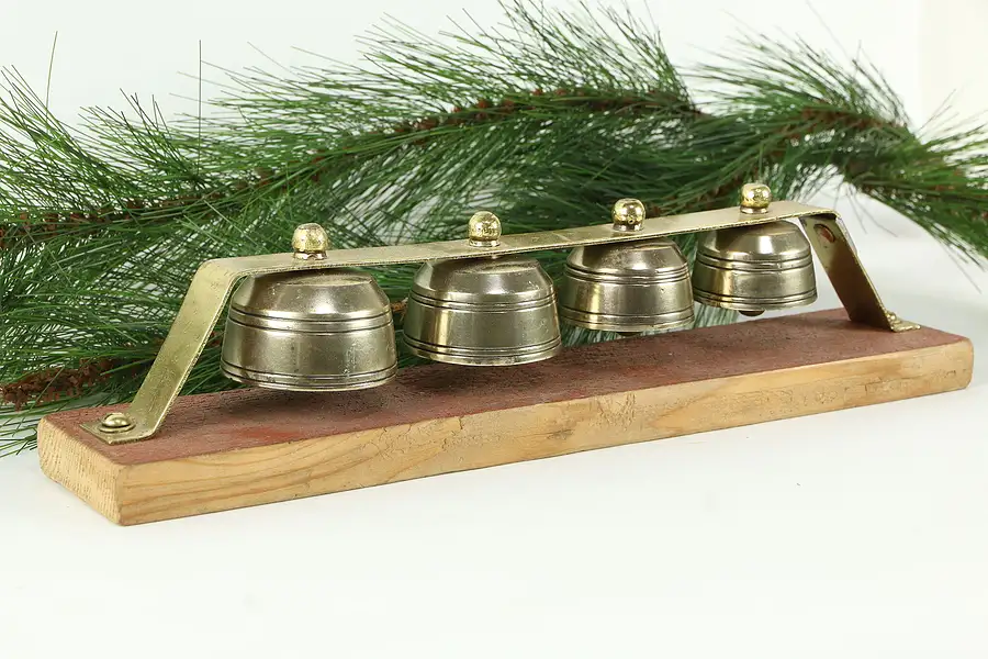 Main image of Set of 4 Antique Brass Sleigh Bells, Mounted on Board