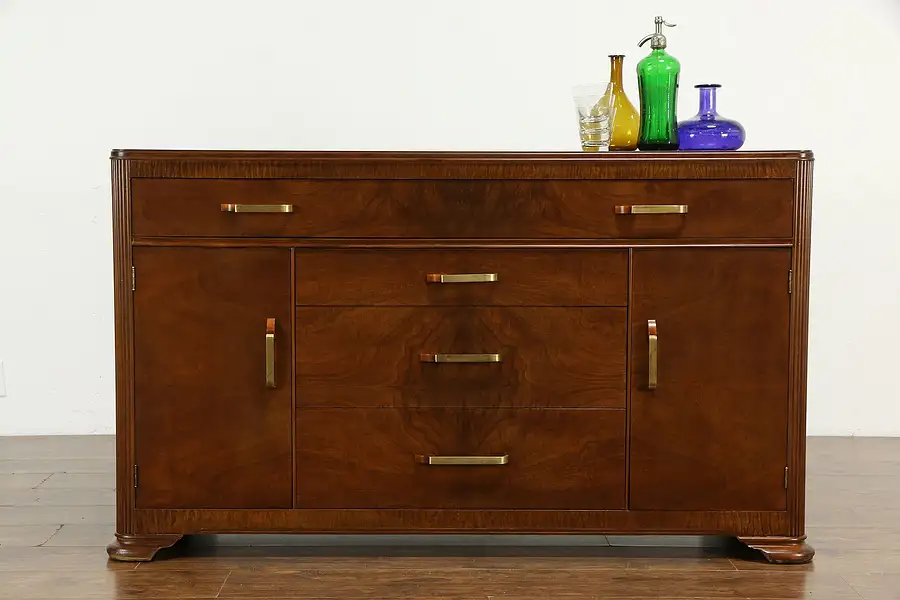 Main image of Art Deco Vintage Walnut Sideboard, Server or Buffet, Bakelite Hardware